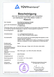 Zertifikat TÜV Reihnland